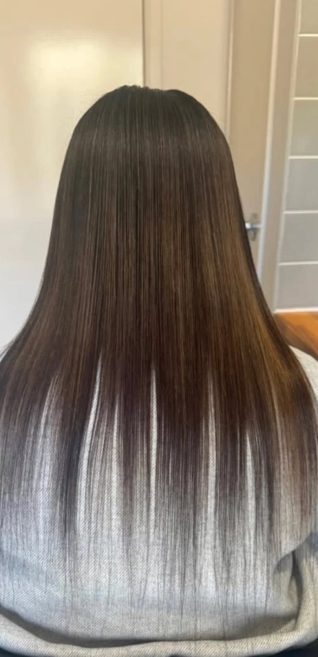 Before: thin, uneven brunette ends