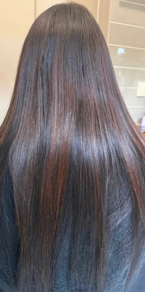Before: long but fine brunette hair